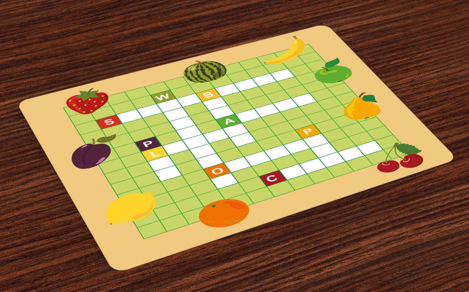 Word Search Puzzle Placemats Set Of 4 Vivid Graphic Summer Fruits With word-search-puzzle-placemats-set-of-4-vivid-graphic-summer-fruits-with