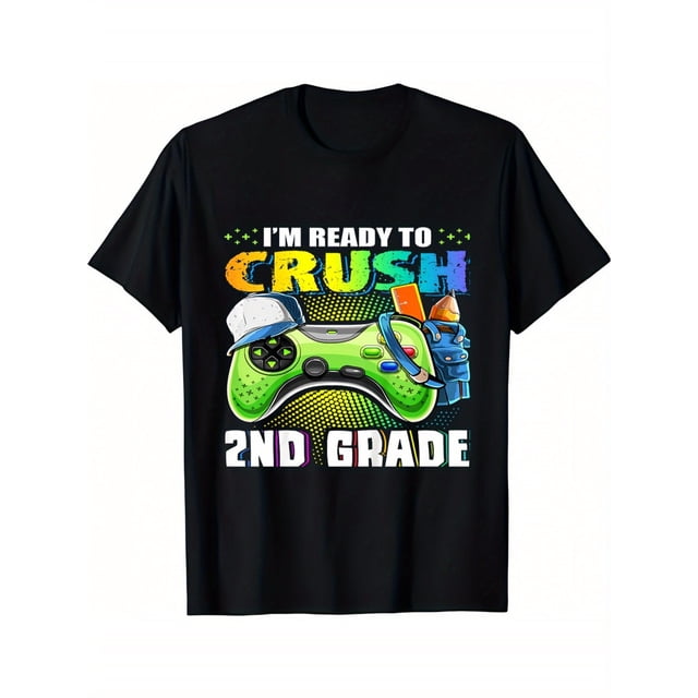 BACK to SCHOOL I'M READY to CRUSH 2ND GRADE Cool Video Game Boy's T-shirt, Youth Tees Cotton Short Sleeve Crew Neck Casual Top As Gifts