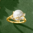 thumbnail image 4 of Ross-Simons 11-11.5mm Cultured Pearl Leaf Ring With Diamond Accents in 18kt Gold Over Sterling, Women's, Adult, 4 of 5