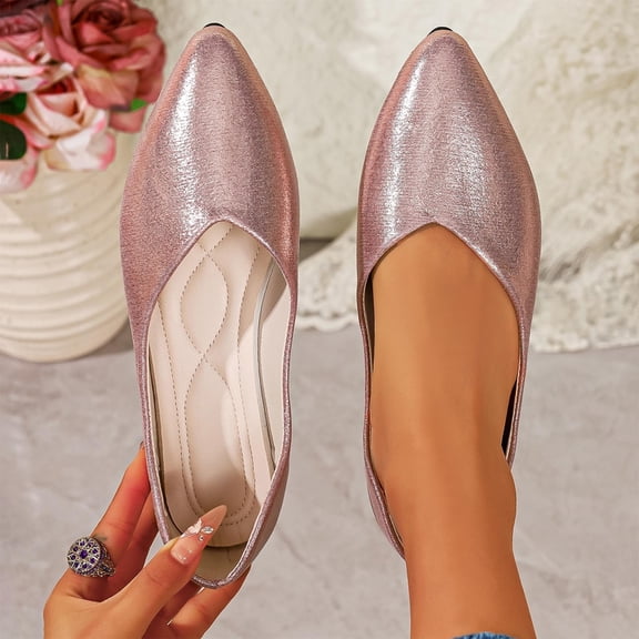 WAVSUF Trendy Flats For Women, Wide Width Faux Leather Pointed Toe Summer Comfortable Shoes Pink 6.5
