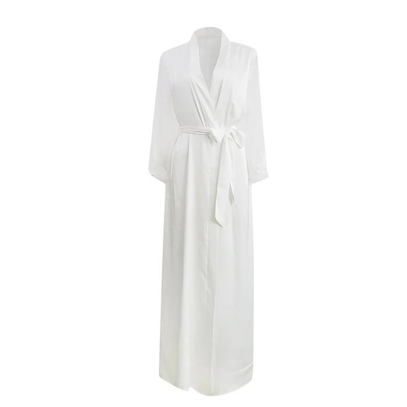 TEAJOPSUU Lightweight Robes for Women Long Silk Robes Fall Trendy Long Satin Robes Full Length Sleepwear Dressing Gown White