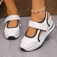 thumbnail image 2 of Rokment Womens Orthopedic Platform Wedge Walking Sandals Spring Summer Fall Comfortable Casual Leather Color Block Closed Toe Running Fashion Sneakers Beach Mary Jane Dress Shoes Beige Size 5.5, 2 of 6