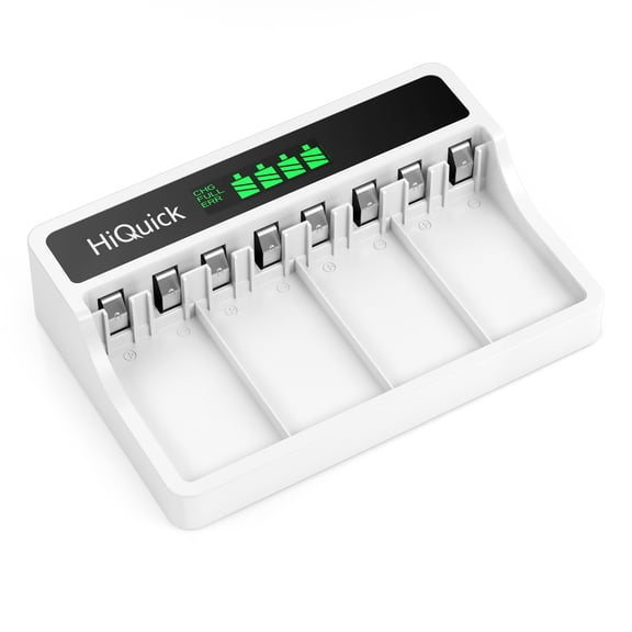 HiQuick 4 Slots LCD Battery Charger for 9 Volts 9V Lithium Ion NiMH NiCD Rechargeable Batteries