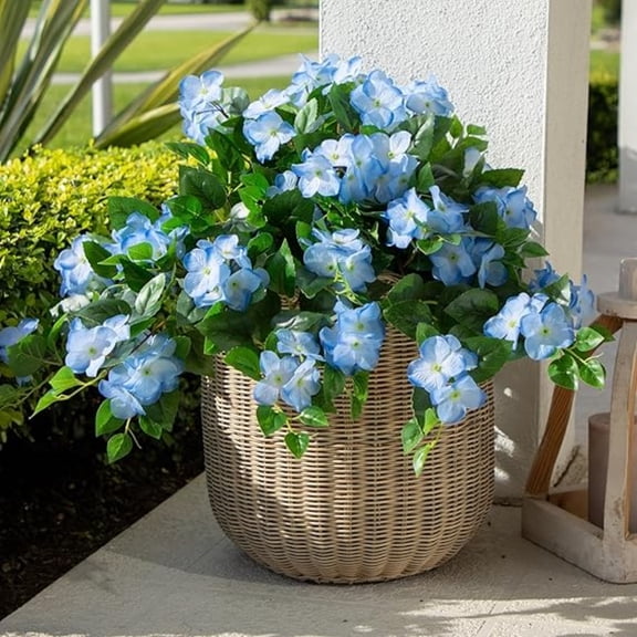 Nearly Natural UV-Resistant Artificial Hydrangea Outdoor Hanging Plant - 24" - Blue - Set of 2