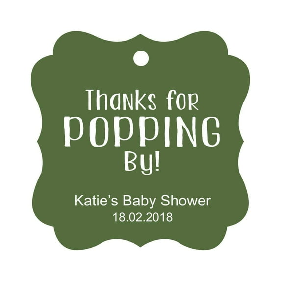 Darling Souvenir Personalized Baby Shower Favor Tags Custom Thanks For Popping By Custom Hang Tags-Olive Green-50 Tags