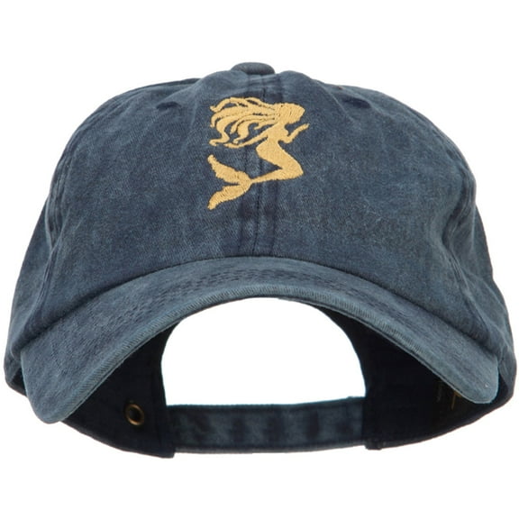 Mermaid Shape Embroidered Washed Cotton Cap - Navy OSFM