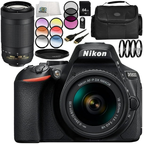 Nikon D5600 Dslr Camera With Nikon Af P Dx Nikkor 18 55mm F 3 5 5 6g Vr Lens Nikon Af P Dx Nikkor 70 300mm F 4 5 6 3g Ed Vr Lens 15pc Accessory Bundle International Version No Warranty