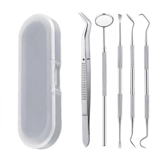 5 piezas de herramientas dentales, púas dentales profesionales para limpieza de dientes, removedor de placa de acero inoxidable quirúrgico 304 para dientes, espejo dental, juego de higiene