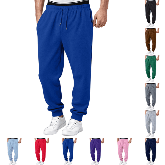 Men's Sweatpants Fashion Elastic Waist Drawstring Cuffed Sweatpants Baggy Lounge Casual Sweatpants for Outdoor Sports with Pockets Royal Blue S