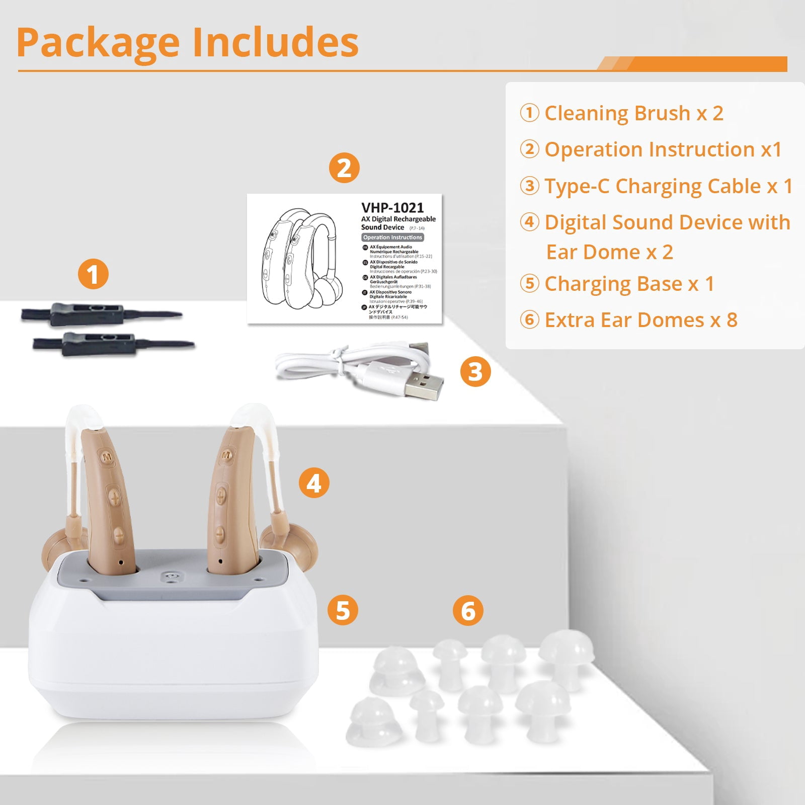 ELCTRTICI Hearing Aids for Seniors, Adjustable Volume with Button, 4 Noise Reduction Modes, Rechargeable Hearing Aids Portable Charging Dock, VHP-1021