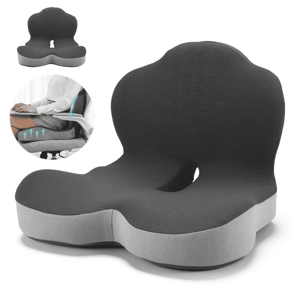 ‌AMTPM Seat Cushion with Lumbar Support - L-Shaped Ergonomic Memory Foam Office Chair Cushion for Long Hours, Car Seat & Home Office (Black/Gray)