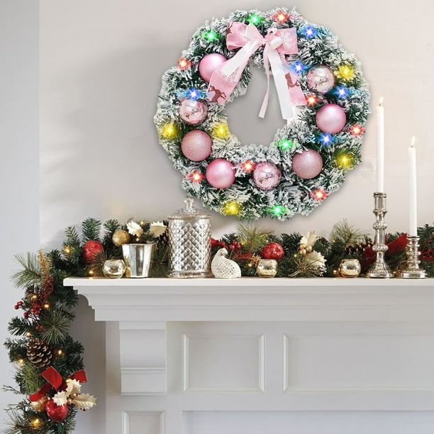 Corona de flores para decoración navideña, ideal para escaparates de hoteles y oficinas. Incluye marco metálico, estructura metálica, 61 cm de diámetro y es de fácil montaje. Tamaño grande.