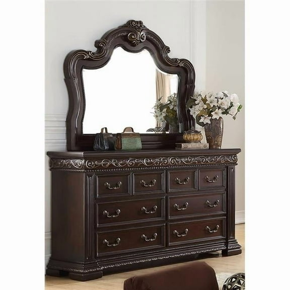 Best Master Furniture  Africa Dresser & Mirror, Dark Cherry