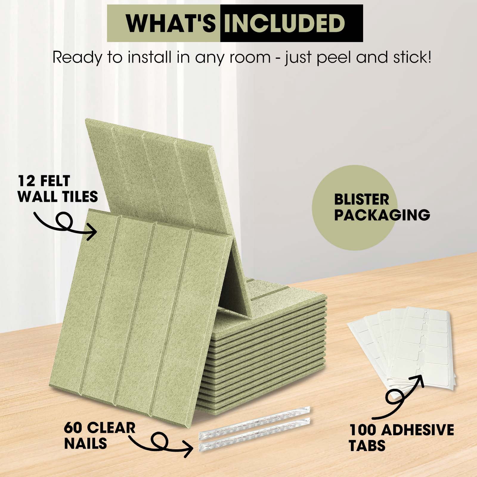 Felt Bulletin Board Tiles Large 48" x 36" Cork Board Alternative-12 Pack with 60 Adhesive Tabs, Thick Slat Wall Panels for Office Decor, Push Pin Board Wall Organizer Alternative -Pale Green