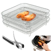 Toorise 3 Pack Air Fryer Rack Stackable Stainless Steel Air Fryer Basket Tray Compatible with Ninja DZ201/DZ401 Air Fryers for French Fry/Frozen/Baking Food