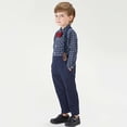 thumbnail image 6 of LEKWK Boys Gentleman 3 Piece Outfits Plaid Long Sleeve Button Down Shirt with Bowtie and Suspender Pants Toddler formal Party Dress Suit Fall Matching Sets, 6 of 9