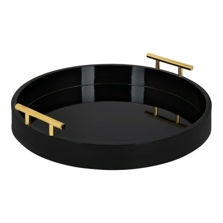 Kate and Laurel Lipton Modern Round Tray 15.5 Diameter Black and Gold Decorative Accent Tray for Storage and Display