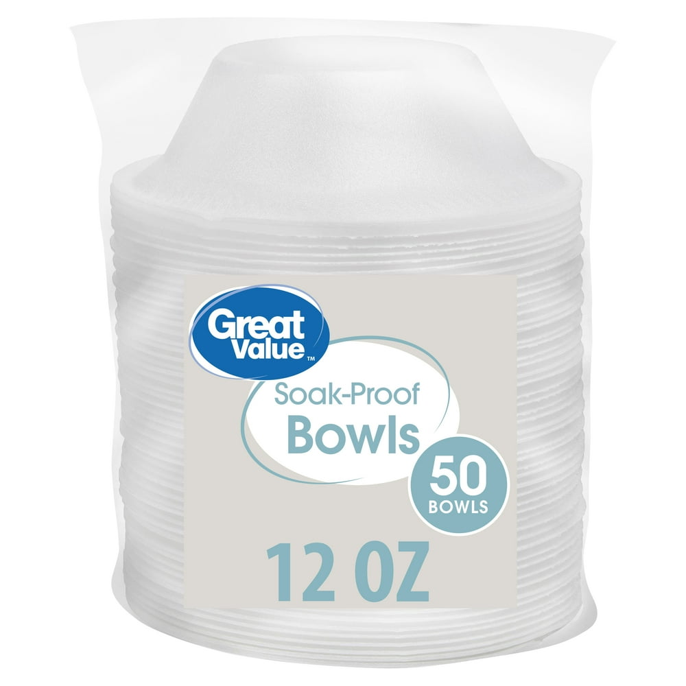 Great Value Soak Proof Foam Bowls, 12 oz, 50 count