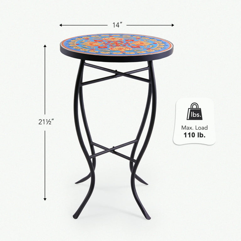 Bestco Mosaic Side Table Ceramic Top 14" Round Plant Stand for Patio - Walmart.com