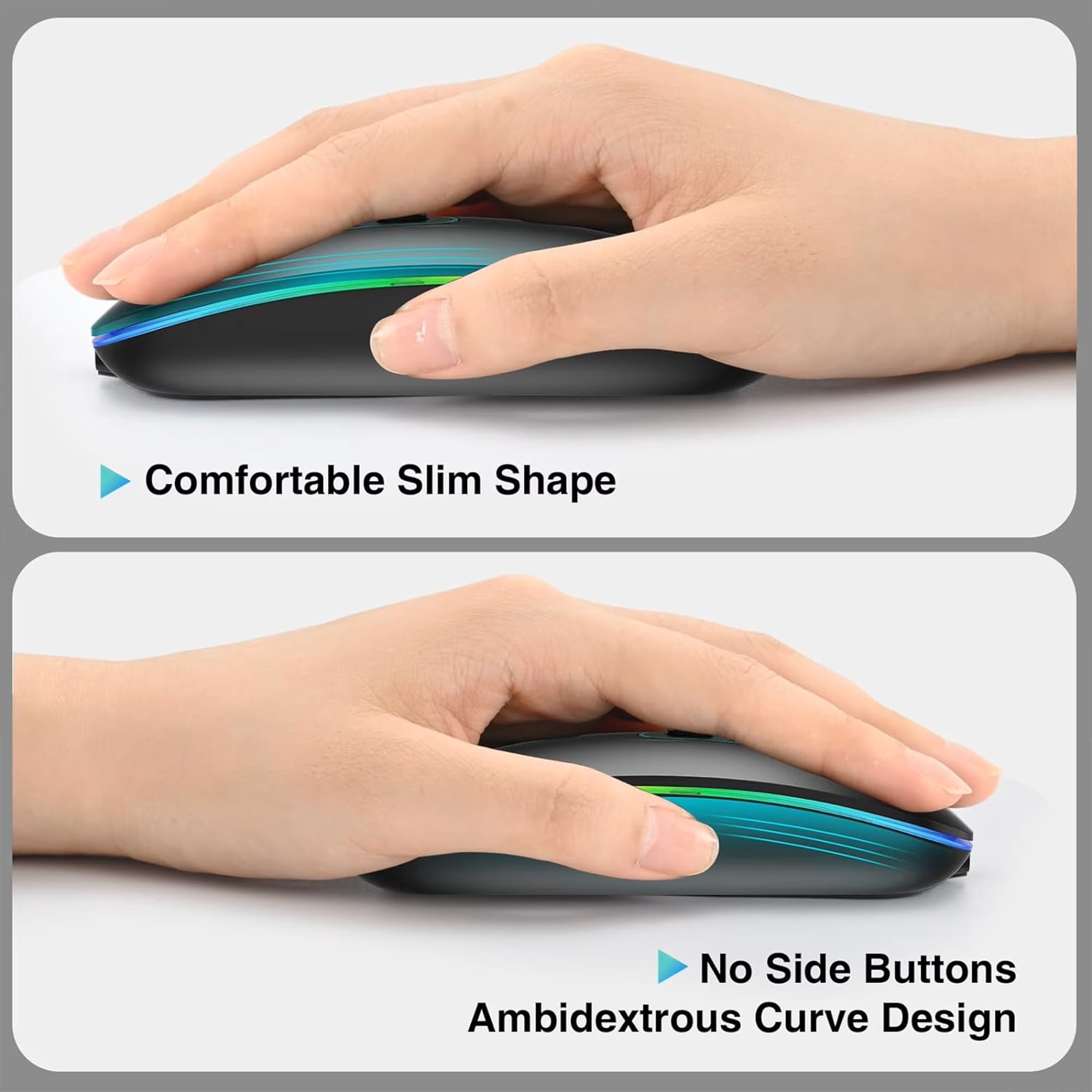 Wireless Mouse Bluetooth 5.1 2.4G Dual Mode, Rechargeable Silent Computer Mouse with 500H Battery, 3 Adjustable DPI, Slim Optical Mouse for Laptop PC Mac iPad Windows Black