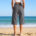 thumbnail image 4 of Gamivast Linen Capri Pants for Women Cropped Wide Leg High Waisted Flowy Pants Drawstring Elastic Waist Culotte Pants with Pockets for Vacation Casual Days Breathable Lounge Beach Wear, 4 of 6