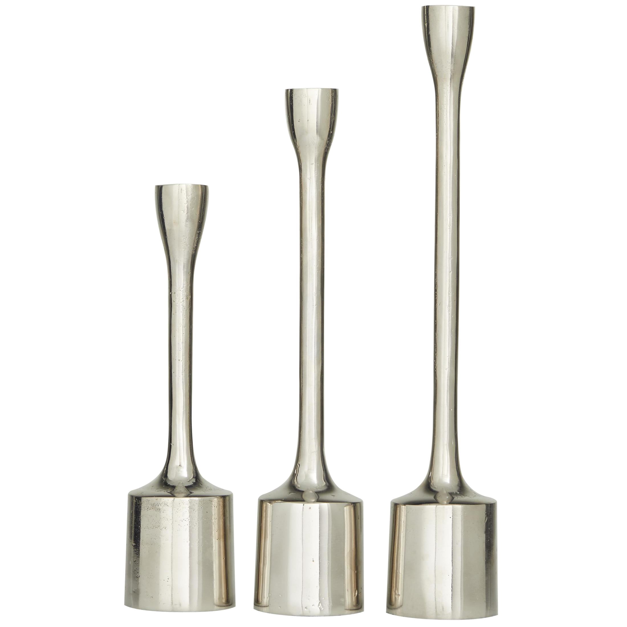 CosmoLiving by Cosmopolitan 3 Candle Silver Aluminum Metal Slim Candle Holder with Block Bases, Set of 3