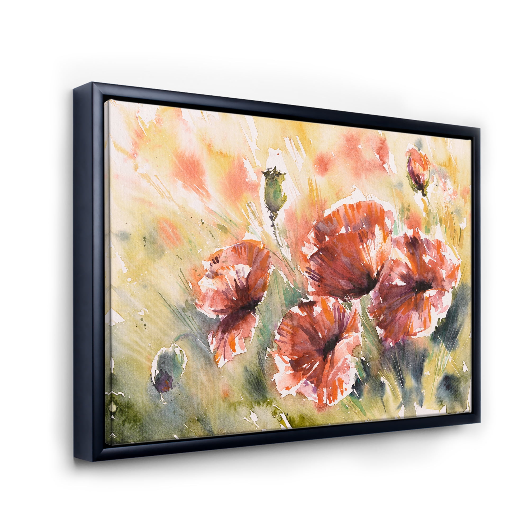 Designart 'Abstract Red Poppy On A Field' Traditional Framed Canvas Wall Art Print