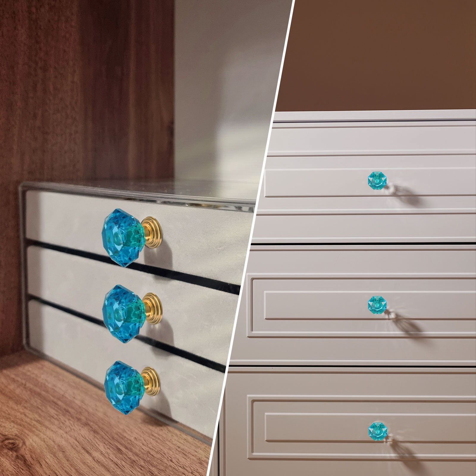 Unique Bargains Elegant Crystal Drawer Knobs for Cupboard and Cabinet Blue Green/Gold
