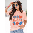 thumbnail image 3 of Stylish Round Neck T-Shirt: Casual Pink Top Featuring Cute Flower USA Letters - [ZhiHiMeRi] | (US 16-18)XL, 3 of 8