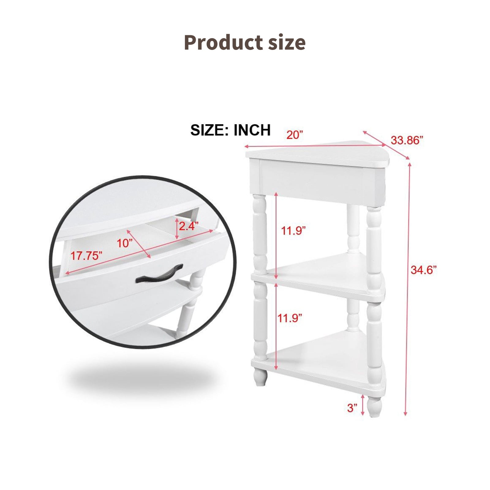 3-Tier Corner Shelf Unit for Small Spaces - Triangular Storage Rack with Solid Wood Legs, Multi-Functional Apartment & Living Room Furniture, Easy Assembly (Milk White)