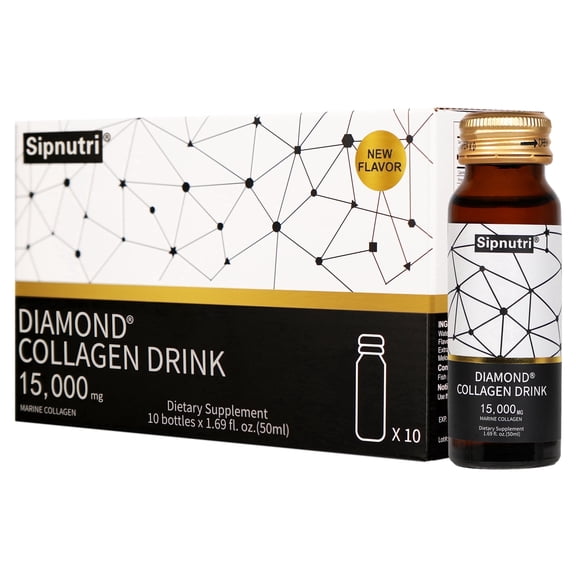 Sipnutri Diamond Liquid Collagen Drink, 15000mg Marine Collagen with Vitamin C & Antioxidants, 50ml, 10 Bottles
