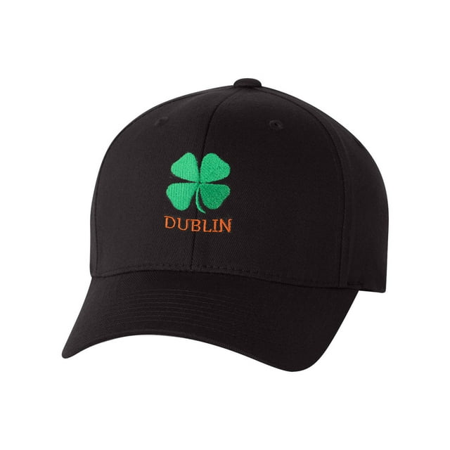 St Patrick's Day Fitted Hat, Four Leaf Clover Flex Fit Baseball Hat - Clover & Dublin