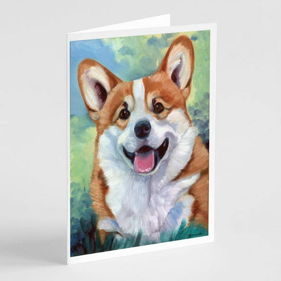 Caroline's Treasures Pembroke Corgi Happy Face Greeting Cards with Envelopes, 5" x 7" (8 Count)