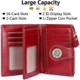 thumbnail image 2 of Monedero rojo para mujer, tarjetero corto de cuero, billetera con cremallera para mujer con 16 ranuras para tarjetas, billetera antirfid, 2 of 5