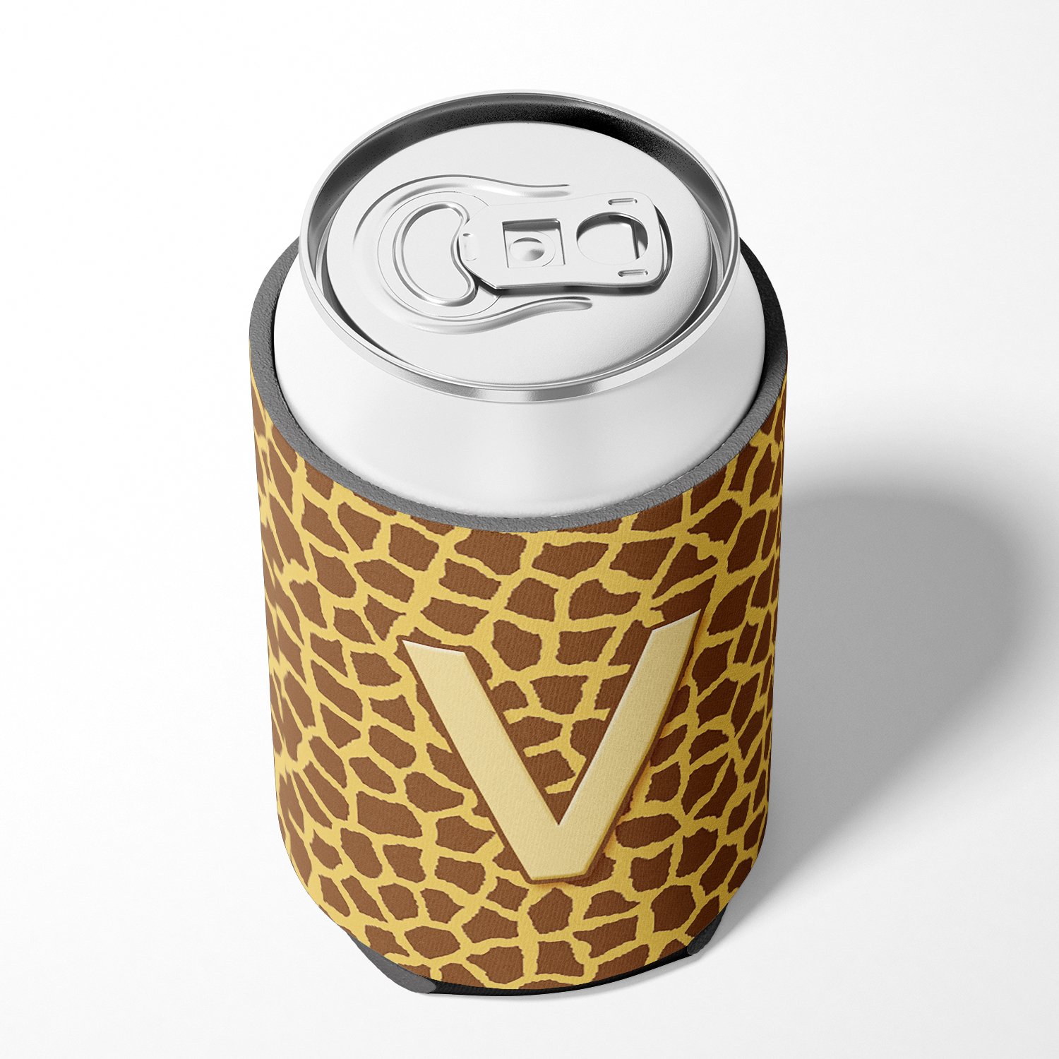 Letter V Initial Monogram - Giraffe Can or Bottle Beverage Insulator Hugger