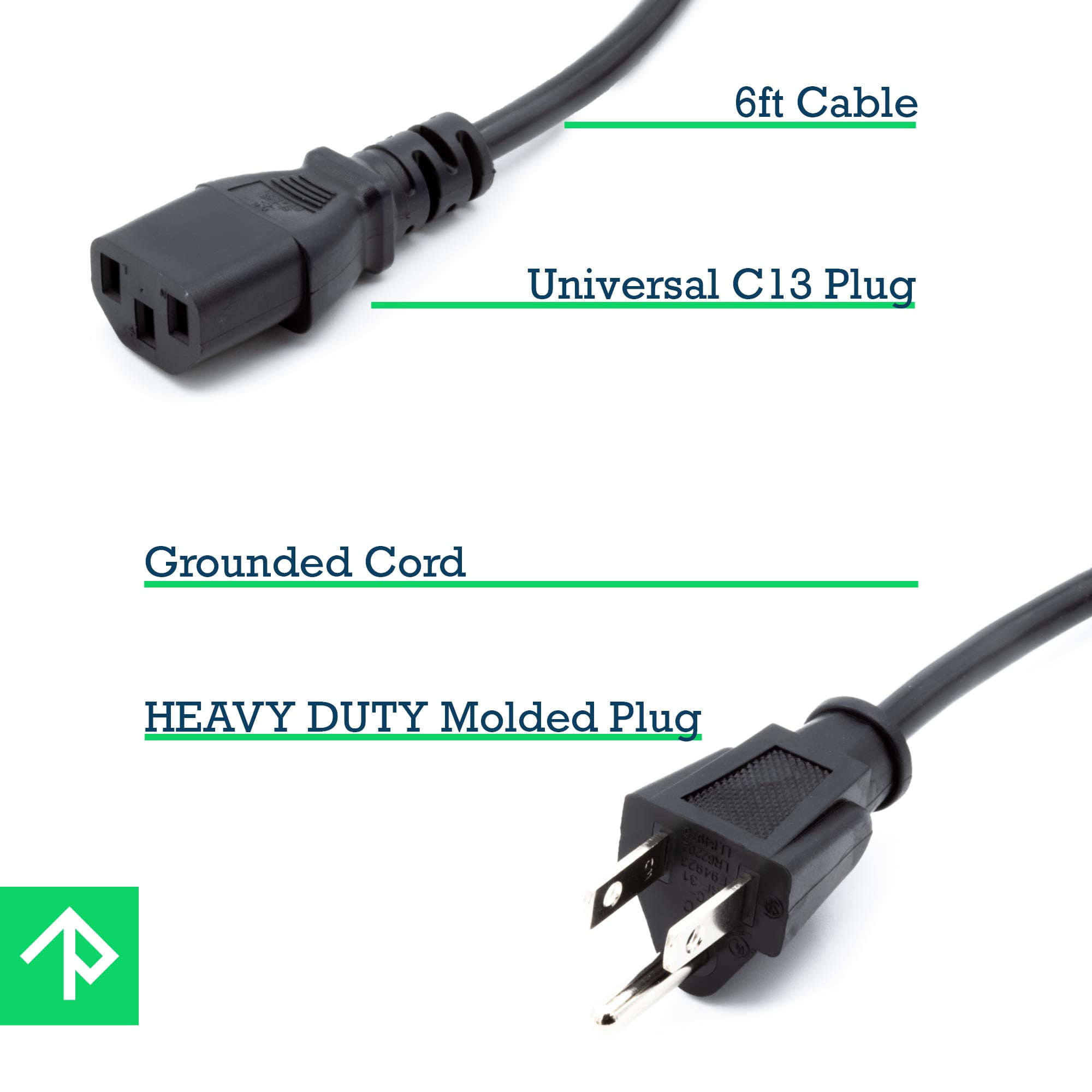 Buy UL Approved 6 Feet Universal Computer Monitor Power Cord, C13 Power