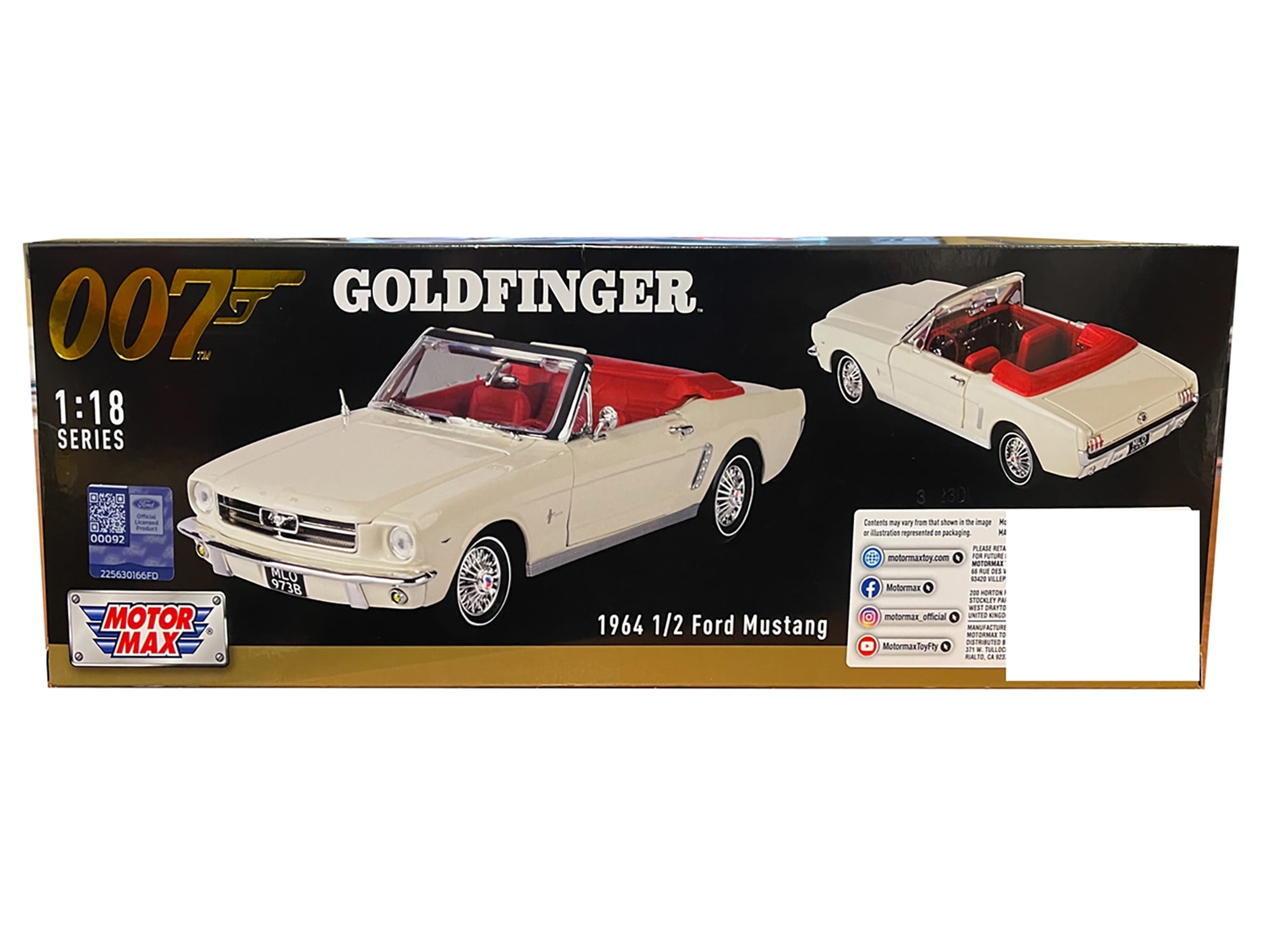 1964 1/2 Ford Mustang Convertible White w/Red Interior James Bond