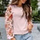 thumbnail image 2 of Suéter de mujer con estampado de empalme, manga acampanada, cuello redondo, informal, Jersey de punto para mujer, Top para Otoño Invierno, rosa, XXL, 2 of 6