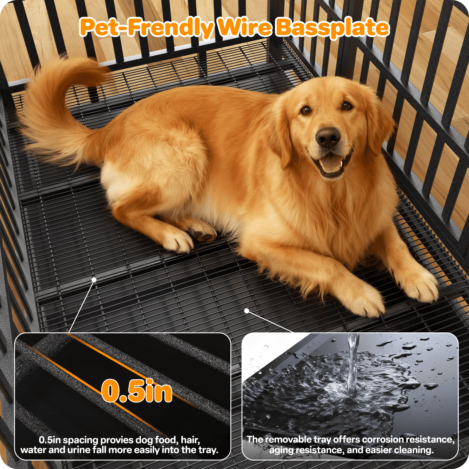 YOKWOK 48 Inch Heavy Duty Dog Crate for Large Dogs, Indestructible Chew Proof Steel Escape Proof Dog Cage for High Anxiety, XL Metal Dog Kennel with Locking Wheels and Removable Tray