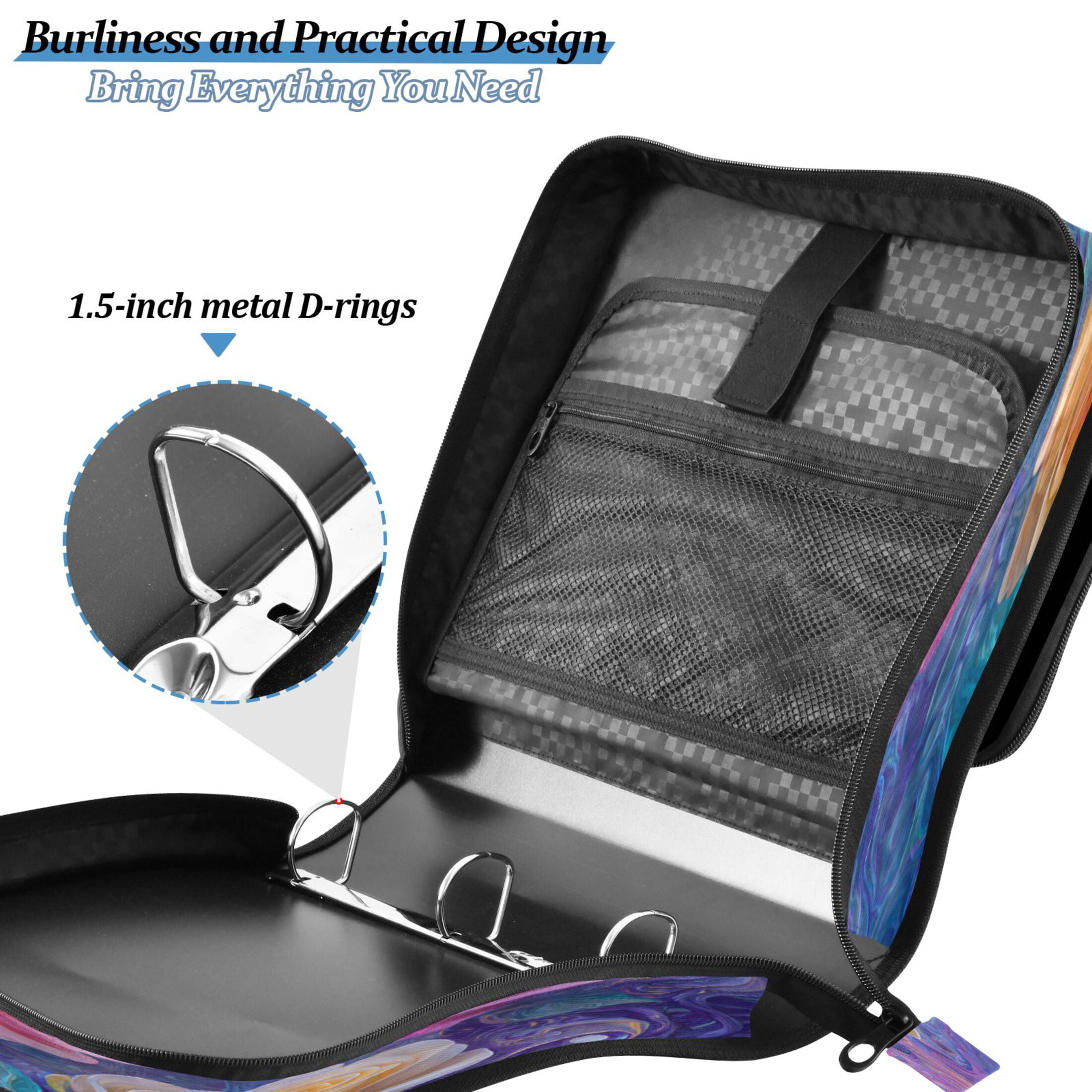 Zipper Binder 3 Rings Stationery Office Files Daily Organizer File Folder Storage Bag Rainbow Hues Roses