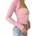 thumbnail image 4 of xiaxaixu Women's Spring Autumn Crop Tops Solid Color Long Sleeve Square Neck Slim T-shirt, 4 of 5