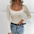 thumbnail image 2 of Besolor Womens Fall Tops Trendy Long Sleeve Round Neck Basic Shirts Dressy Casual Slim Fit Pullover Blouse Tee, 2 of 9