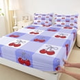 thumbnail image 3 of Homewish Cartoon Cherry Print Full Size Sheets, Princess Ribbon Bowknot Bed Sheets, Purple Patchwork Plaid Sheet Sets, Lightweight Room Decor, 4-Piece, 3 of 7