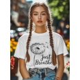 thumbnail image 4 of Women's T-Shirt Just Breathe Dandelion Flower Minimalist Short Sleeve Casual Tee Classic Crew Neck T Shirt for Women White, S, 4 of 7