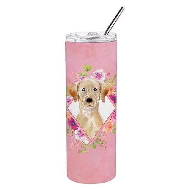Carolines Treasures CK4227TBL20 Gobelet Mince en Acier Inoxydable à Double Paroi Fleurs Roses Laboratoire Jaune 20 oz