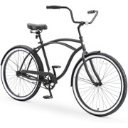 sixthreezero Around the Block Casual Edition Men's Single Speed Beach Cruiser Bike, 26 In. Bicycle, Matte Black with Black Seat and Black Grips