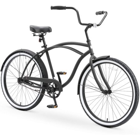sixthreezero Around the Block Casual Edition Men's Single Speed Beach Cruiser Bike, 26 In. Bicycle, Matte Black with Black Seat and Black Grips