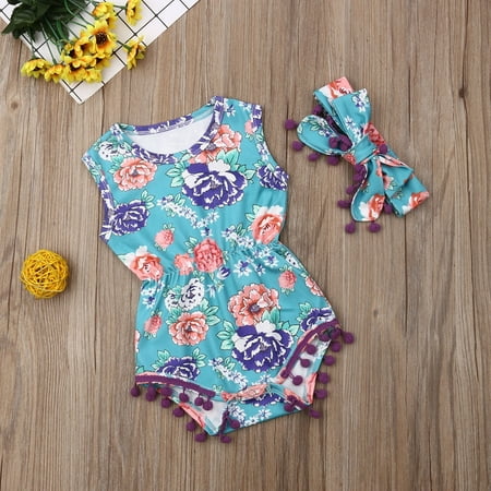 

Romper Flower Print Playsuit Outfit Jumpsuit for Kid Clothes Toddler Children Newborn 0-24M