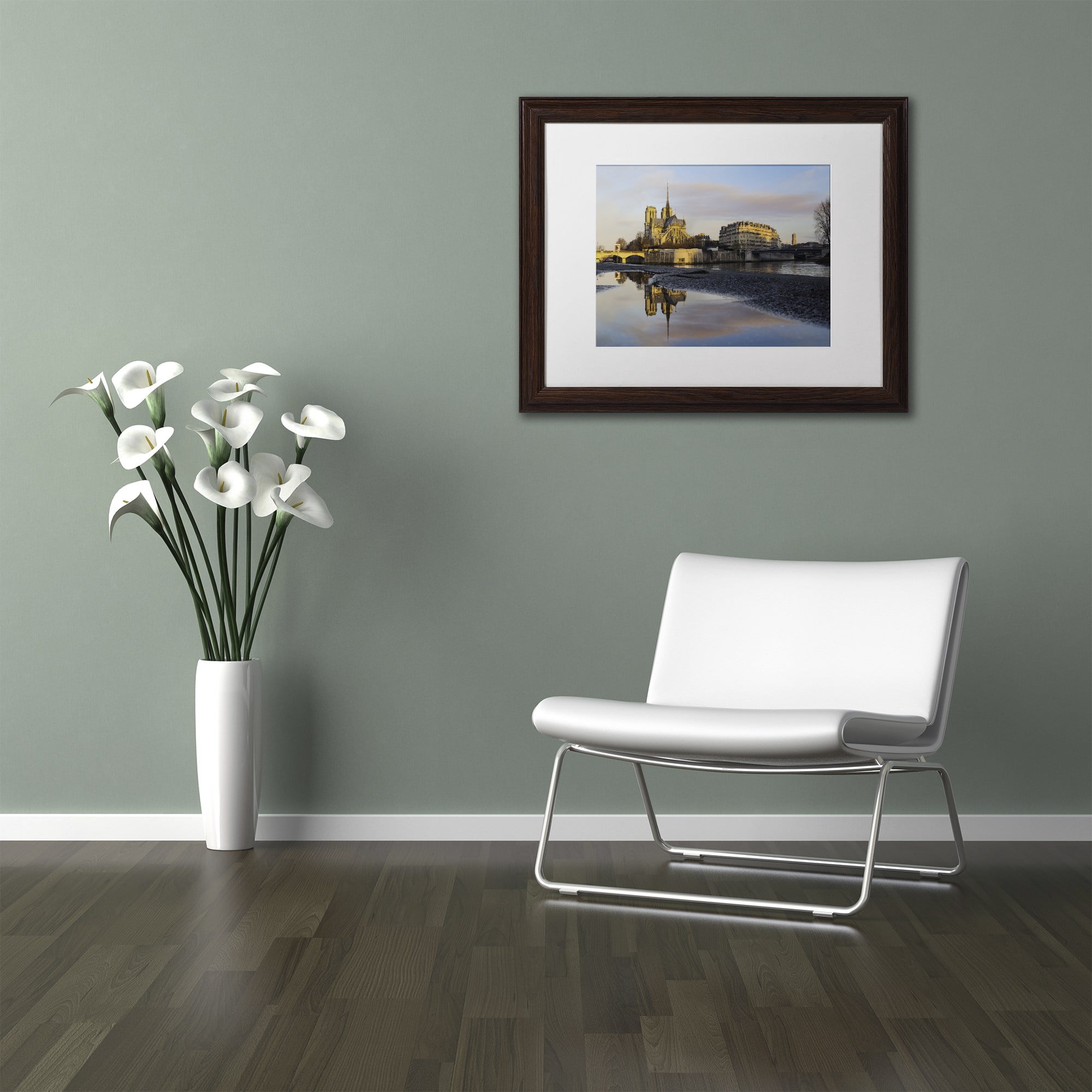 Trademark Fine Art "Sunrise in Notre Dame de Paris" Canvas Art by Mathieu Rivrin, White Matte, Wood Frame
