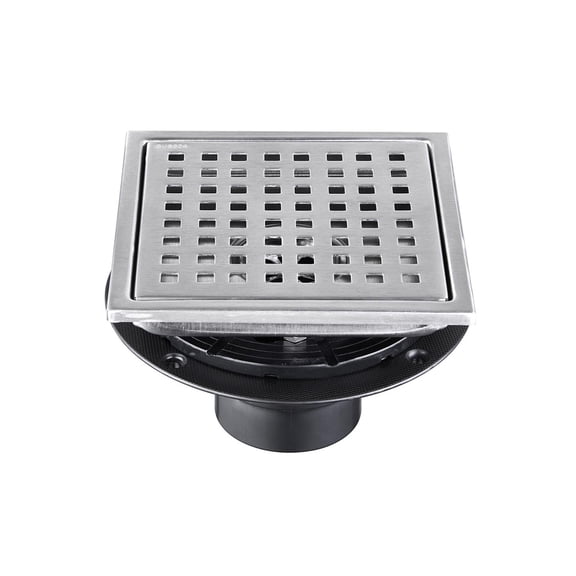 JERFIT 6" Square Shower Drain Cover, Brushed Nickel Stainless Steel Bathroom Floor Drain Grate with Grid Design for Fast Drainage